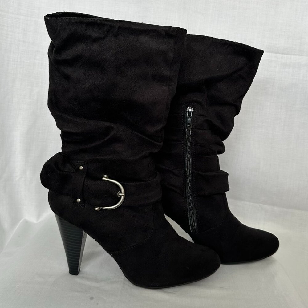 Apt. 9 Black Faux Suede Heeled Boots, size 8.5
